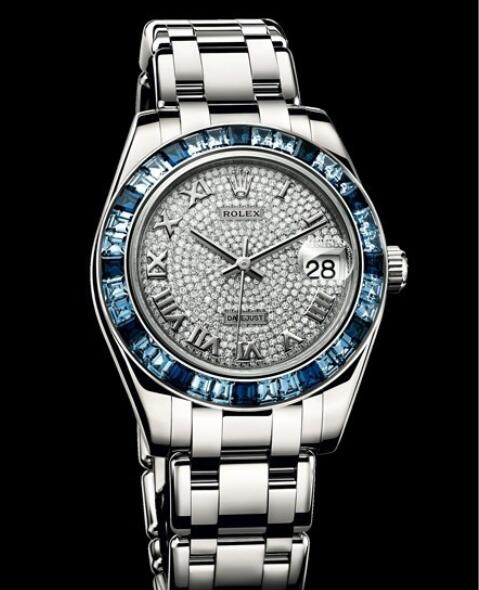 Replica Rolex Watch Rolex Datejust Pearlmaster 34 Oyster Perpetual 81349 SA - 72849 White Gold - Diamonds and Sapphires